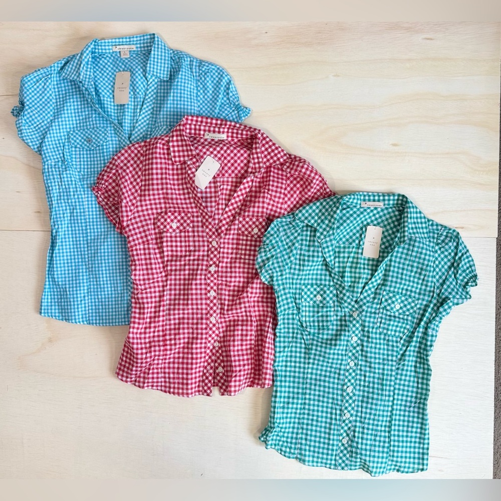 VTG F21 Twenty one Short Sleeve Gingham Button Down Shirt - Large - 100% Cotton - Picture 1 of 8